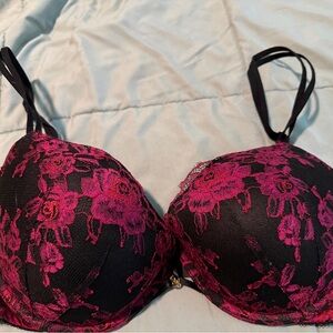 Elegant Black and Pink Lace Bra